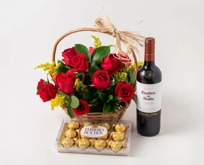 Combo: Vinho, chocolate e Flores